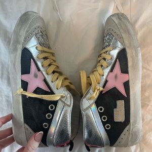 Golden Goose mid-rise sneakers size women’s 7. Pink, silver, black. yellow laces